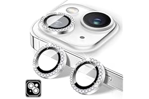 Kucheed Diamond Camera Lens Protector for iPhone 15, Bling Tempered Glass Camera Cover, Individual Automatic Alignment Metal Rings, Glitter Camera Lens Cover Film Stickers