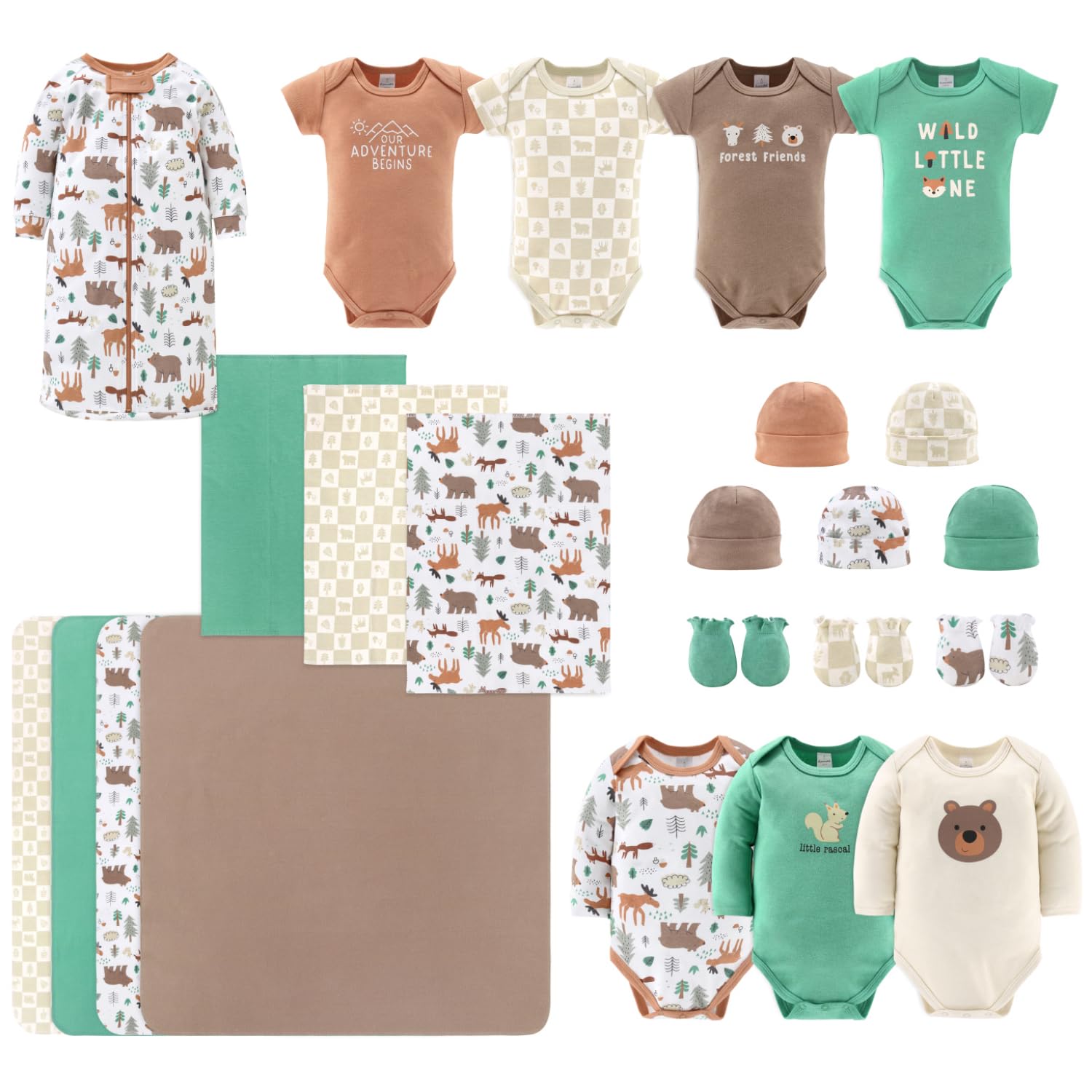 The Peanutshell Baby Layette Gift Set for Boys - 23 Piece New Born Boy Gift Set, Baby Clothes & Newborn Essentials Must Haves - Newborn Boy Clothes 0-3 Months - Wilderlust