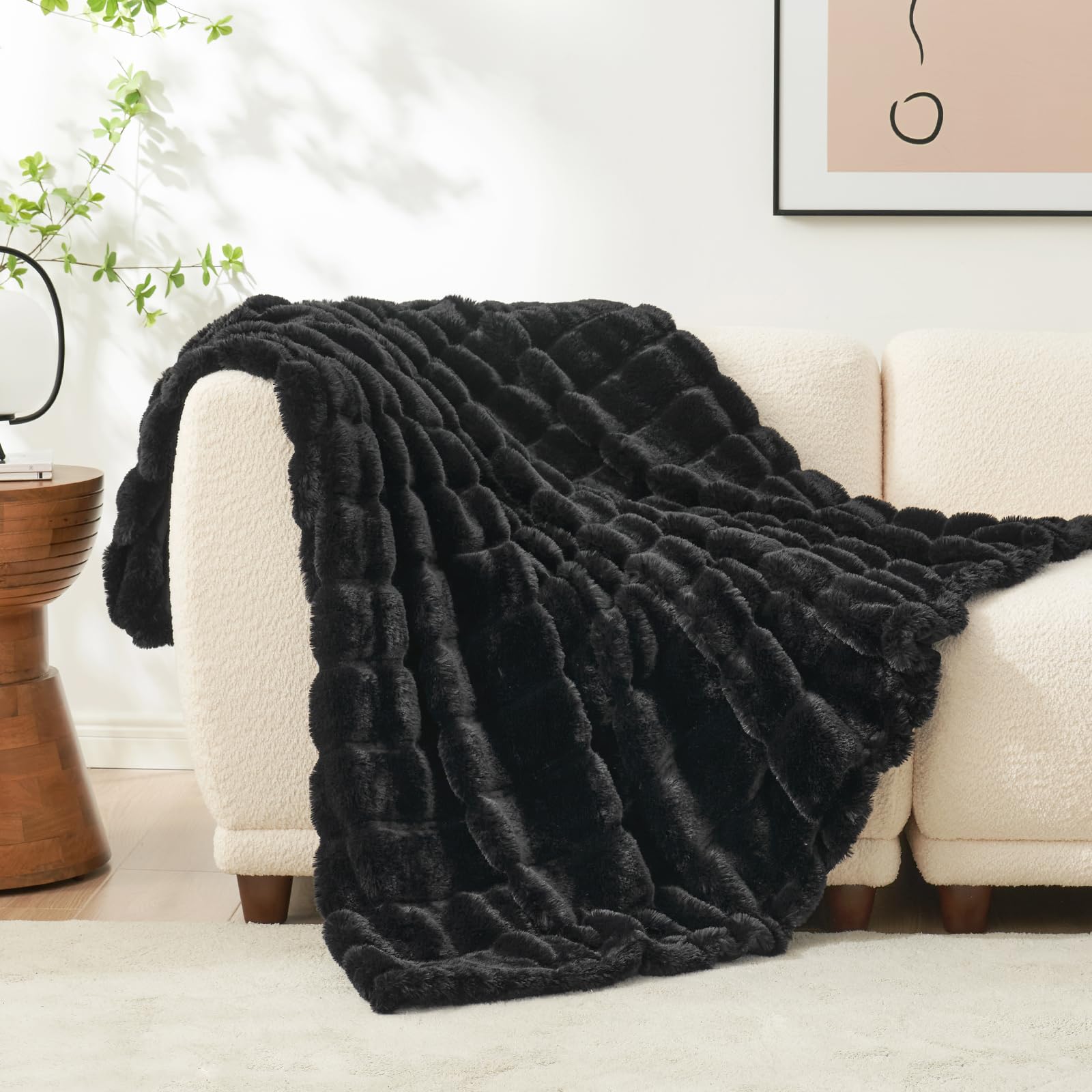 Photo 1 of *MINOR DAMAGE - USED*
Cozy Bliss Faux Fur Throw Blanket for Couch, Cozy Warm Plush Striped Blanket for Sofa Bedroom Living Room, 50 * 60 Inches Black