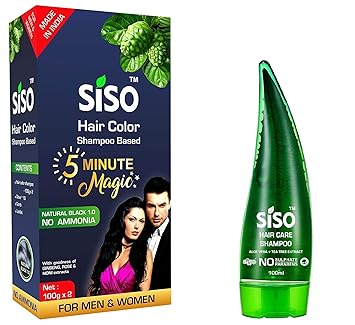 Siso 5 Minute Magic Hair Color Shampoo, 200ml - Free Aloevera Hair Care Shampoo 100ml
