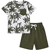 GERU Boy Shorts Sets Hawaiian Outfit Kid Leaves Floral Short Sleeve Shirt Top+shorts Suits