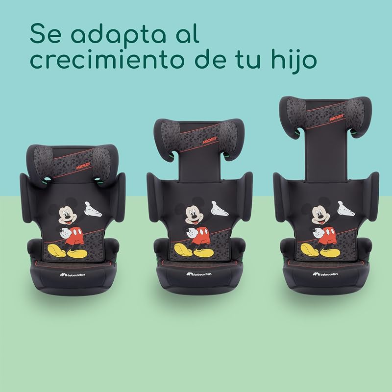 Disney RoadSafe i-Size, Asiento Elevador Coche Respaldo, 3,5-12 años (100-150 cm), Silla Coche Mickey Mouse, Instalación Cinturón Seguridad, 14 Posiciones Reposacabezas, Authentic Mickey
