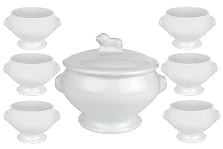 8tlg. Set Löwenkopfterrine 2,5 Liter mit Deckel + 6 Löwenkopf Suppentassen 0,4 Liter
