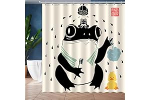 JWXCBIM Funny Frog Bathroom Shower Curtain Set 72x72 Inches, Cute Anime Asian Japanese Style Art Bath Accessories, Cool Animal Yellow Duck Vintage Black Beige Home Decor with 12 Hooks