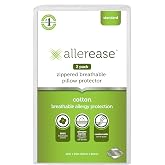 AllerEase 100% Breathable Cotton Pillow Protector for Sleeping, Standard 26" x 20" - 2 Pack, White