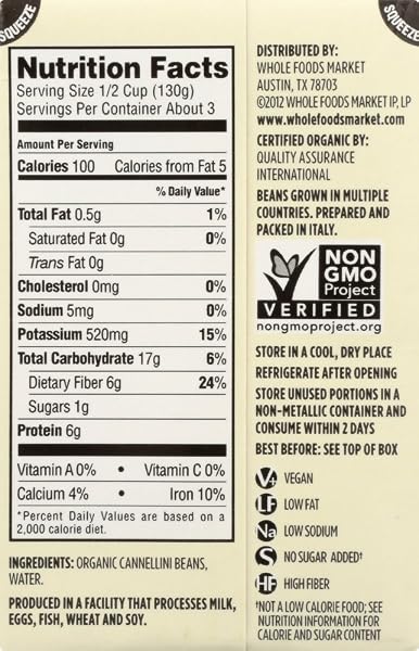 365 EVERYDAY VALUE, ORGANIC CANNELLINI BEANS NO SALT ADDED, 13.4 OUNCE