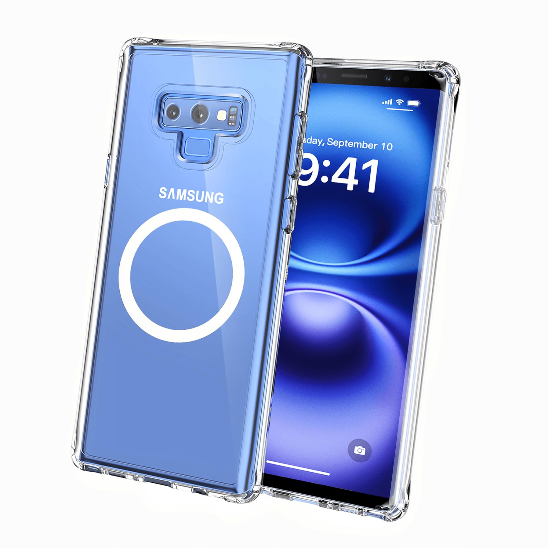 Photo 1 of Rinboqe Clear Magnetic Phone Case for Samsung Galaxy Note 9, 6.4-Inch Crystal Transparent Shockproof Military-Grade Protection TPU Bumper PC Anti-Yellowing Slim Fit Wireless Charging Compatible