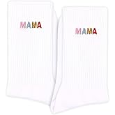 XZMBQ Mama Embroidered Socks for Mom - White Socks with Colorful ‘MAMA' Design, Mothers Day Gifts for Mom, Grandma, Sister, Daughter, Birthday, Christmas Stocking Stuffers, etc.(081)