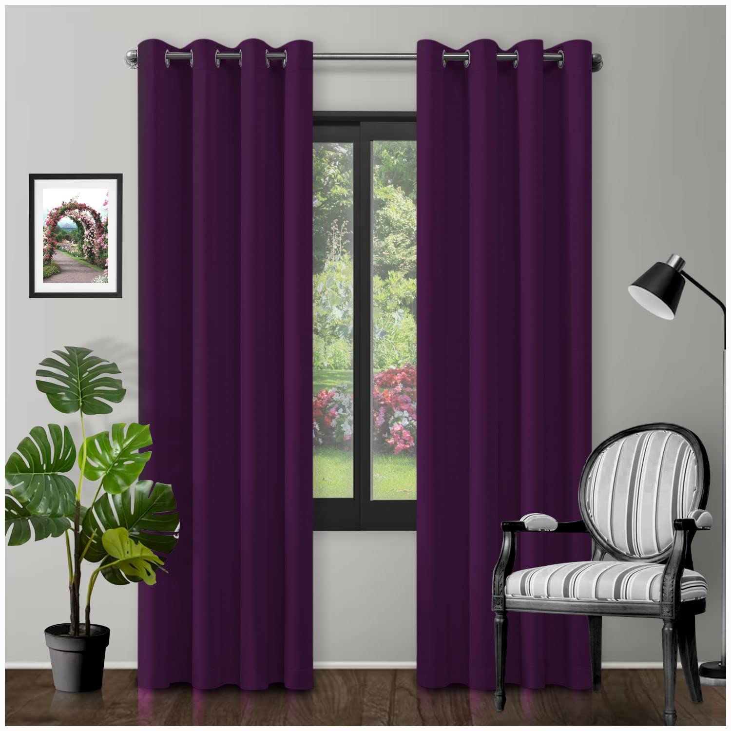 GC GAVENO CAVAILIA Eyelet Top Blackout Curtains Large Door Thermal Insulated Panels For Bedroom/Living Room, Aubergine, 66X72 Inch