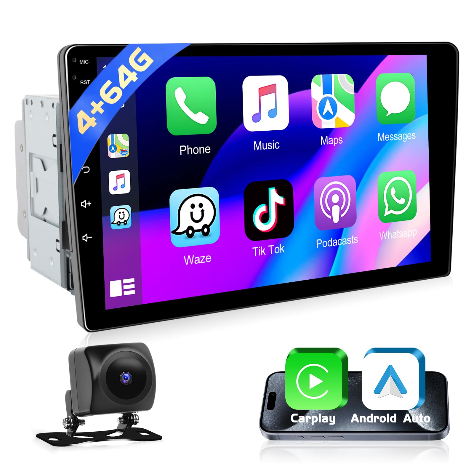 Photo 1 of Motorsi [4+64G] Wireless CarPlay Double Din Car Stereo Radio with Android Auto 9 Inch Touch Screen Bluetooth Audio with GPS Navigation Mirror Link WiFi RDS Hi-Fi Backup Camera MIC