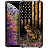 DJSOK Compatible with iPhone XR Case,Design Pattern Back Bumper Anti Scratch Reinforced Corners Soft TPU Caver,Cases for Men Women-Wood American Flag Fish