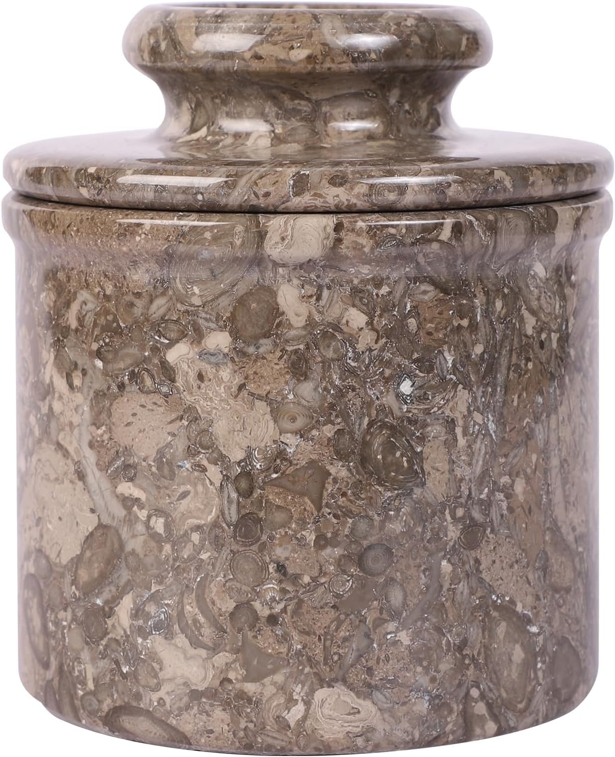 Marble Hives Butter Crock With Lid - Classic French Butter Keeper - Handcrafted Natural Marble - Gray Oceanic