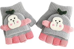 jojnsha Cartoon Animals Winter Knit Full/Half Finger Gloves Convertible Mitten for Child