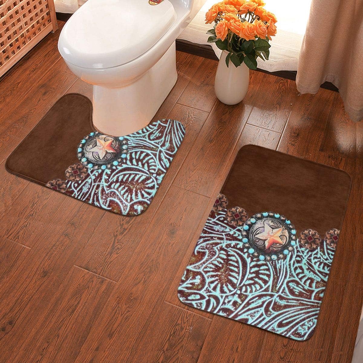 Amazon Com Mahenshangm 2 Piece Bathroom Rug Set Primitive Cowboy Western Country Brown Star Rustic Non Slip Bath Mats Doormat 15 7 X 23 6 Inch And U Shaped Toilet Mat Super Water Absorbent Bath Rugs