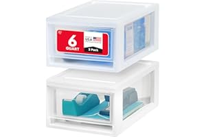IRIS OHYAMA IRIS USA 6 Qt. Plastic Drawer Storage Organizer Stacking Drawers, 2-Pack, Stackable Unit with Sliding Drawer for Bedroom Kitchen Under Sink Pantry Craft Room Bathroom Dorm Office, White