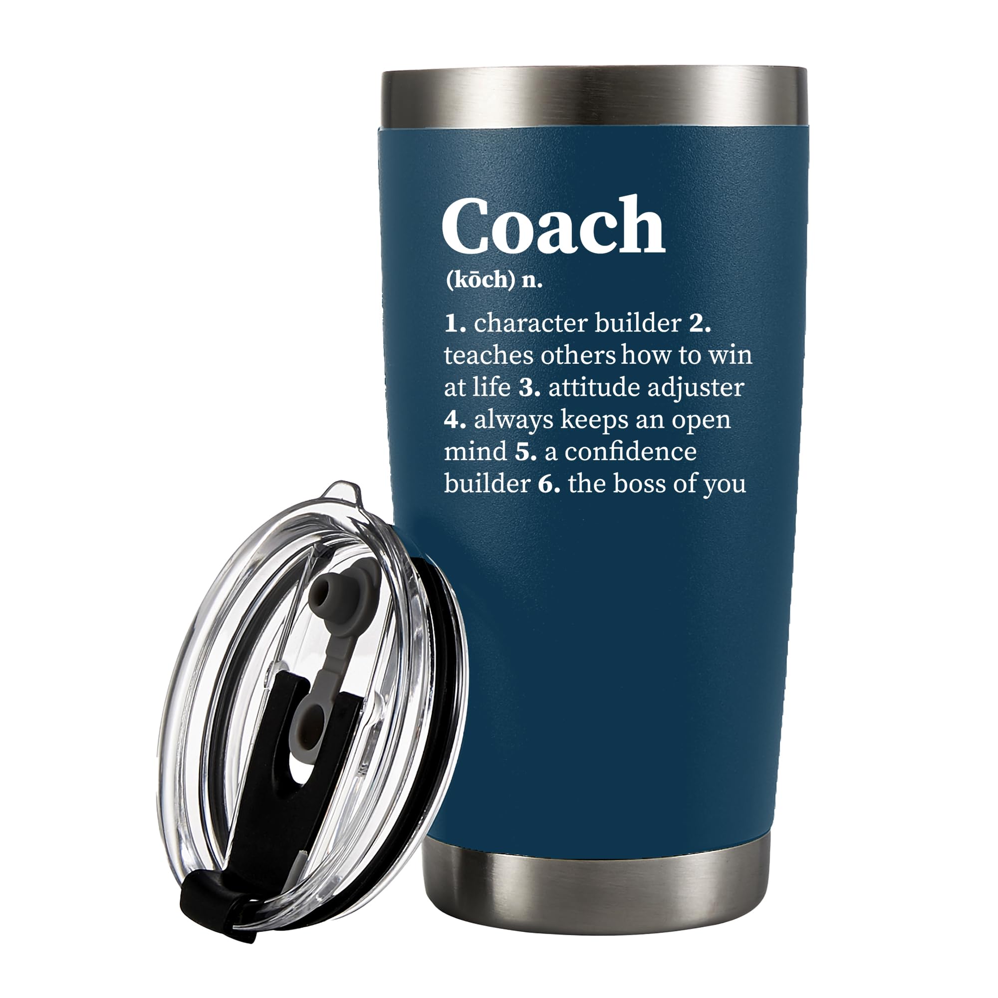 Panvola 'Coach Noun Definition ' Vacuum Insulated Tumbler Navy Coach Gifts Sports Team Manager Office Boss Appreciation Inspirational Stainless Steel with Removable Lid Drinkware (20 oz)
