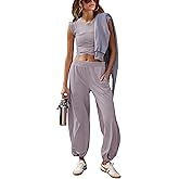Womens 2 Piece Sweatsuits Sets Casual Workout Cropped Tee Top High Rise Sweatpants Athletic Tracksuits