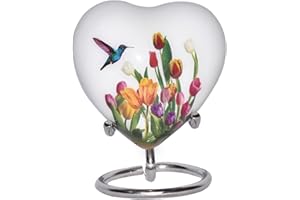 Bold & Divine Hummingbird Heart Keepsake Urn - Mini Heart Cremation Urn with Stand & Premium Box - Small Keepsake Urn - Honor