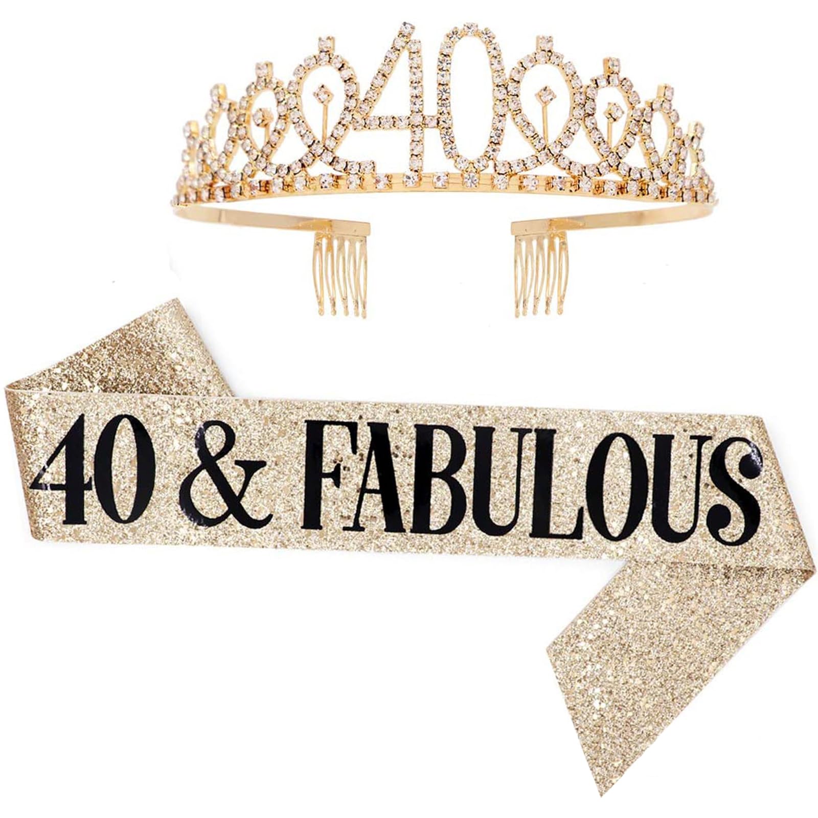 HRLORK 40th Birthday Sash and Rhinestone Tiara Birthday Crown Personalised Party Decorations Party Supplies for Women Gifts — image 1