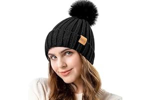 REDESS Womens Winter Knitted Beanie Hat Warm Fleece Lined with Pompom Cap Thick Slouchy Snow Knit Skull Ski Cap