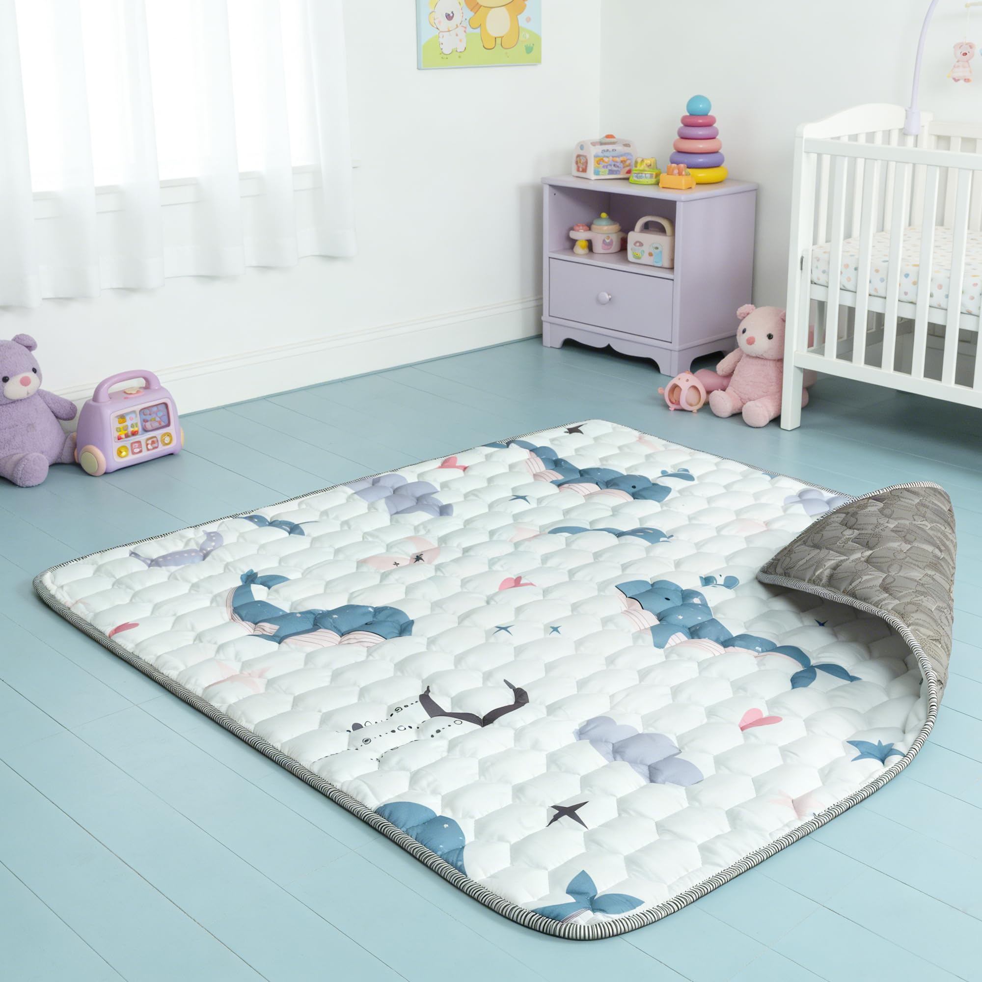 ENVTEK Baby Play Mat for Floor Playpen - 50" X 50" Playpen Mat,Thick One-Piece Crawling, Odorless Floor Mat, Non-Slip Cushioned Baby Playmat for Infants,Babies,Toddlers. Foldable and Machine Washable Image