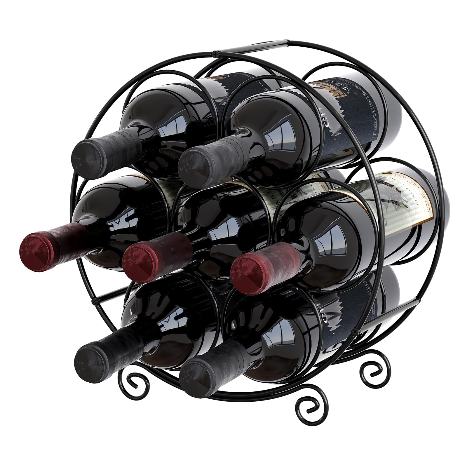 EasyPAG Metal 7 Bottles Wine Rack, Freestanding Tabletop Wine Holder, Home Kitchen Countertop Wine Storage Organiser Stand,Black