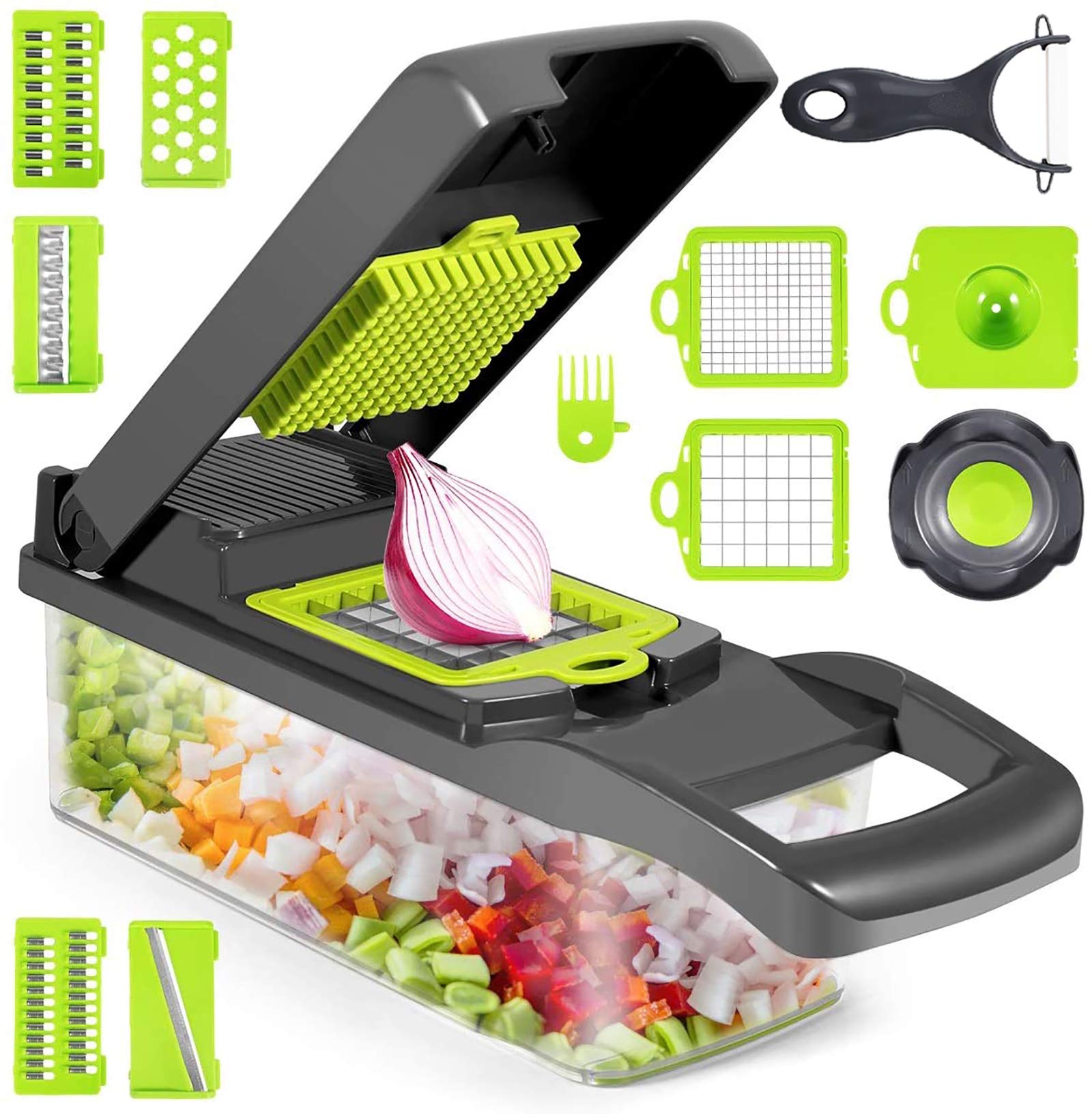 Newthinking Multifunction Vegetable Chopper, 14 in 1 Salad Cutter Food Dicer Veg Chopper with 7 Blades for Kitchen