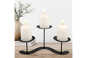 QIANG NI Black Iron Candelabra Candle Holder: Metal Candelabra Centerpiece Decor - 3 Arm Candle Holder Stand for Pillar Candles