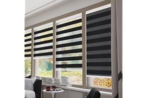 IDEKIO Zebra Blinds for Windows Custom Size Cordless Blackout Roller Blinds,Dual Layer Sheer or Privacy Light Control,Day and