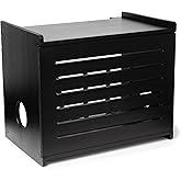 Wooden WiFi Router Storage Box - Deluxe Wall Mountable Decorative Modem Shelf Hider Cover with Cable Management System - Rustic Home Organization Solution for Most Routers Up to 11" Tall - Black