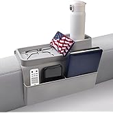 KindGa Couch Cup Holder Tray,Super Large Silicone Sofa Armrest Tray with Side Pockets,Anti-Slip Couch Caddy for Drinks/Phone/Remote/Snacks Sofa Table Organizer,Fathers Day Dad Gifts -Slate Gray