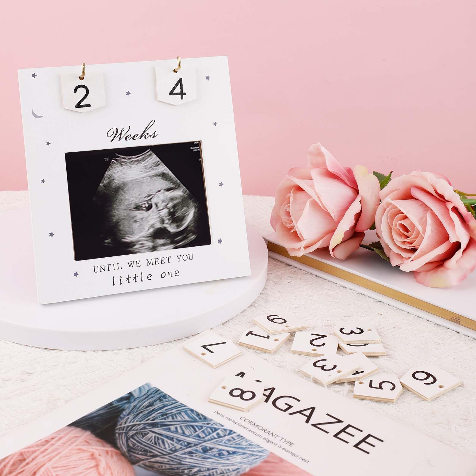 Sonogram Picture Frame, Baby Sonogram Photo Frame Ultrasound Picture Frame Countdown Weeks Pregnancy Announcement Picture Frames Meet Your Baby Decor