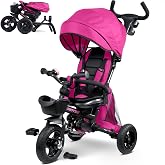 RIDYEE 8-in-1 Foldable Tricycle with Rubber Tires for Ages 1.5 to 5 Years | Parent-Controlled Front Steering, Toddler Tricycle with Dual Brakes, Adjustable &amp; Rotatable Seat, Storage Basket