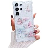 MUNDULEA Compatible with Samsung Galaxy S26 Ultra Case Clear Women Cute | Pink Butterfly Flexible TPU Stars Sparkle Glitter Shockproof Protective Phone Cover