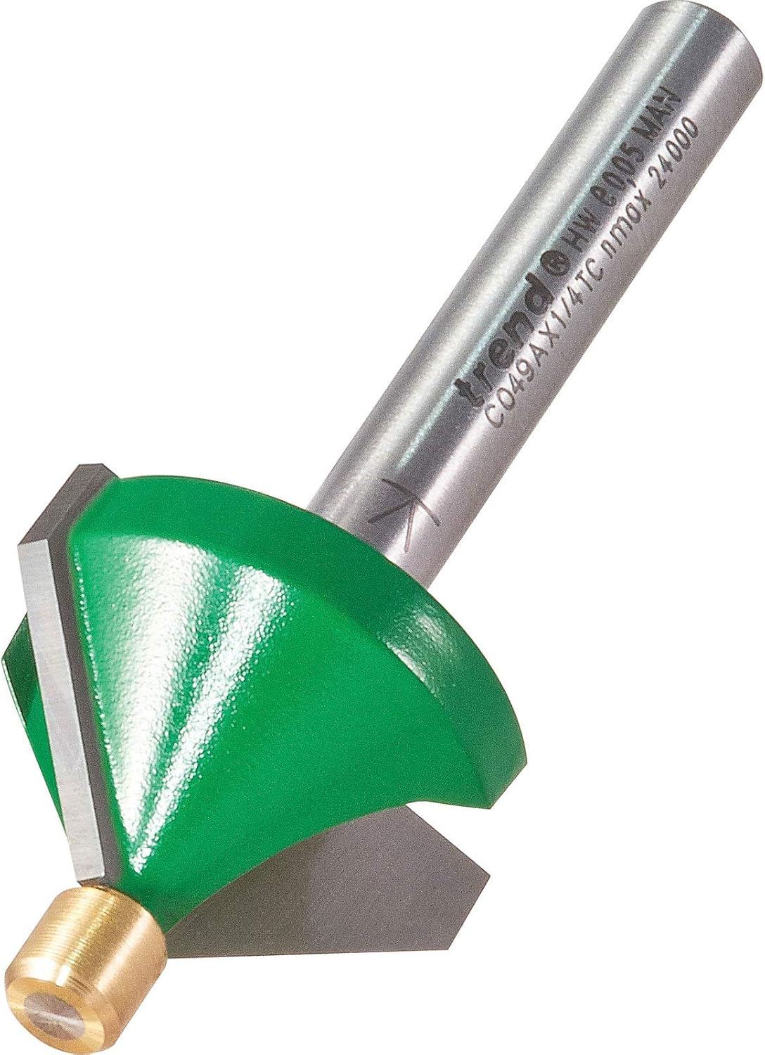 Trend CraftPro Chamfer Pin Guided Bevel Router Cutter Bit, 1/4 Inch Shank, 25.5mm Cut Diameter & 45 Degree V Groove