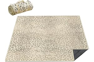 Cuslnox Picnic Blankets Waterproof Foldable Extra Large,80"x 80" Outdoor Beach Blanket Sandproof,3-Layer Lightweight Handy Mat Tote Picnic Camping Rugs for Outside Your Rv(Cheetah Leopard)