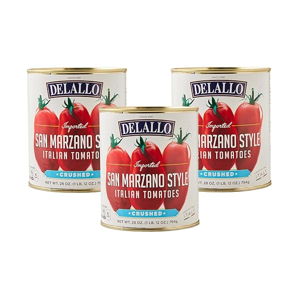 DELALLO IMPORTED SAN MARZANO STYLE CRUSHED TOMATOES, 28 OUNCE CAN, 3 PACK, PRODUCT OF ITALY, NON-GMO