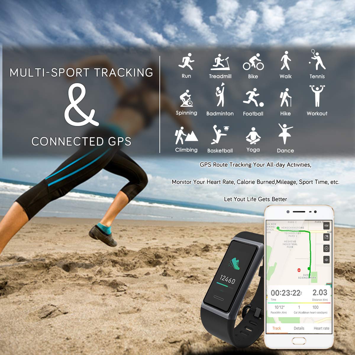 CHEREEKI Pulsera Actividad, Pulsera de Actividad IP68 con Pulsómetro y Presión Arterial, 0.96\