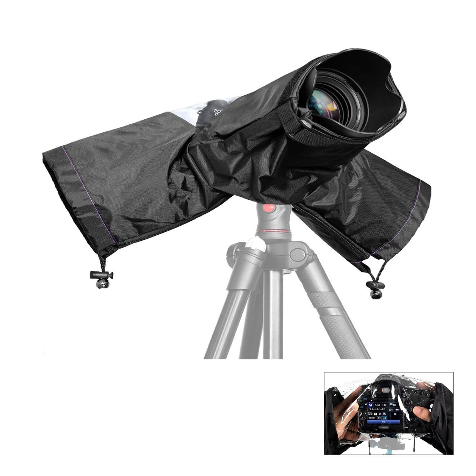 Waterproof Camera Rain Cover – Adjustable DSLR & SLR Weather Shield with Clear Window, Drawstring Sleeves & Secure Fit – Universal Protective Rain Sleeve for Outdoor Photography & Harsh Conditions