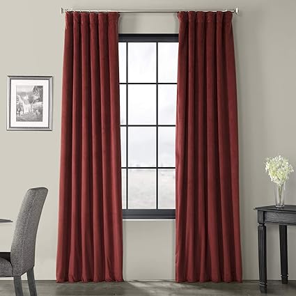 Burgundy 144 Inch H Cotton Velvet Curtain Panel W Grommet