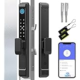 Anweller 2885 Mortise Sliding Glass Door Lock, Smart Fingerprint Code Keypad RFID Remote App Electronic Digital Biometric Safety Patio Door Double Hook Mortise Lock Set with Handle