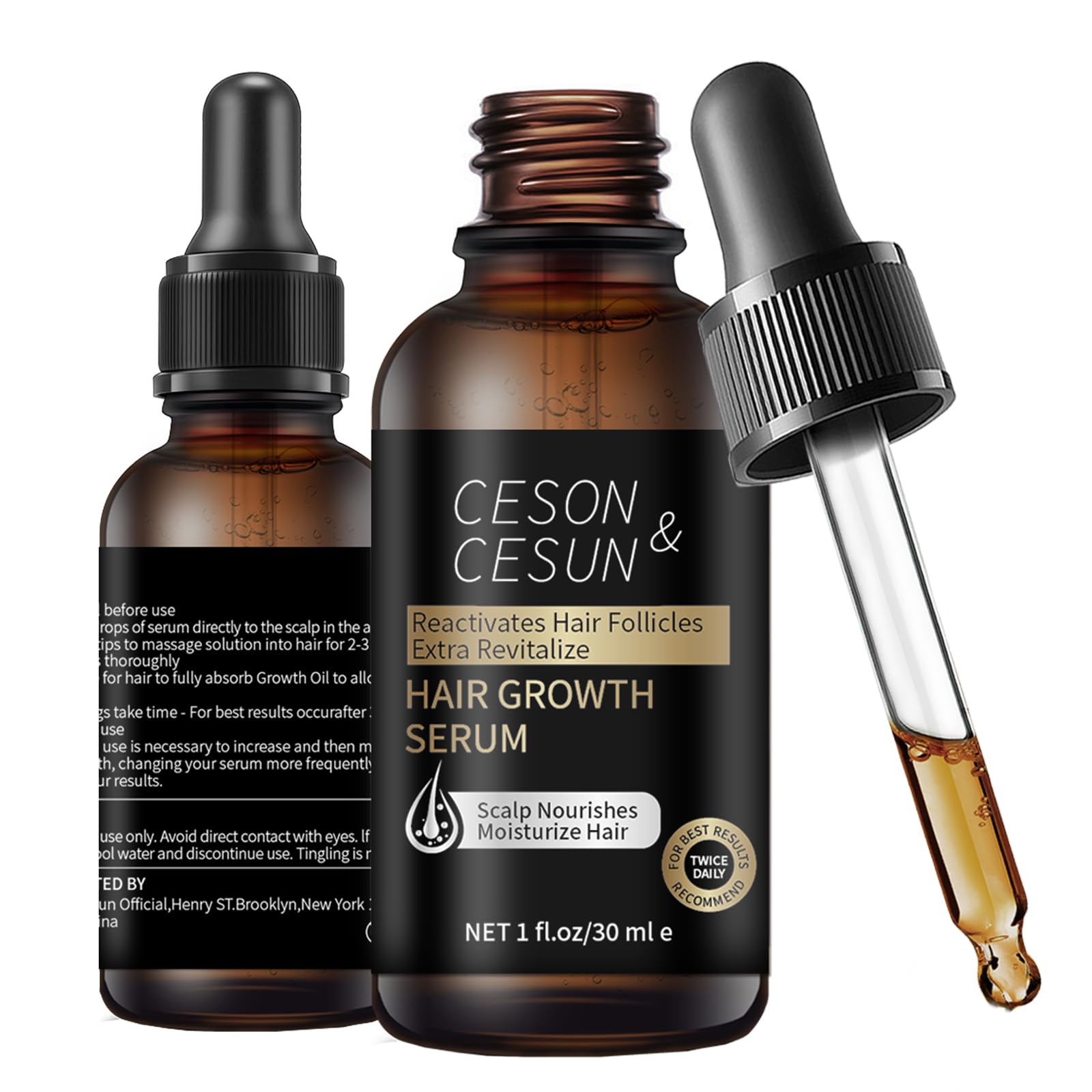 Ceson&Cesun Hair Growth Serum/Scalp Oil - Biotin & Rosemary Castor Oil Treatment for Stronger Thicker Longer Hair, Water-Based – Natural Hair Growth Thickening Treatment for Men & Women
