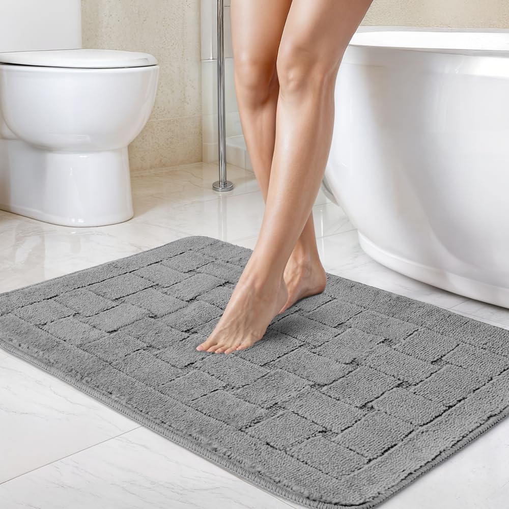 Emma Barclay Orkney - Crosshatch 2 Pc Bath Set in Silver - Mat 45x75cm/ Pedestal 45x45cm