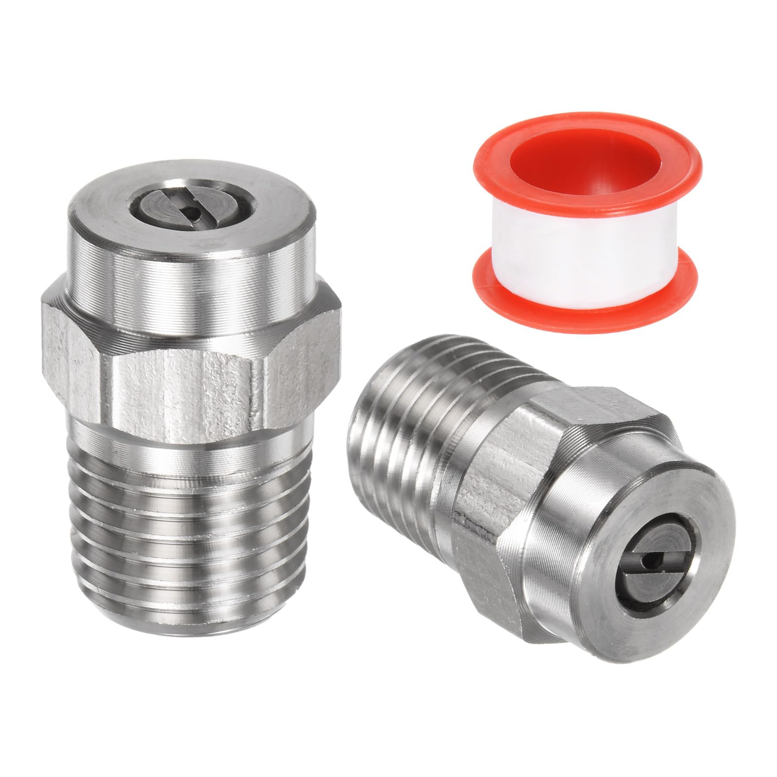 M METERXITY 2 Pack Surface Clean Tips - 25 Degree 1/4" NPT Male #25050 Pressure Washer Nozzles Cleaner Nozzle Replacement, Stainless Steel with Sealing Tape for Water Guns (1.382mm Orifice)