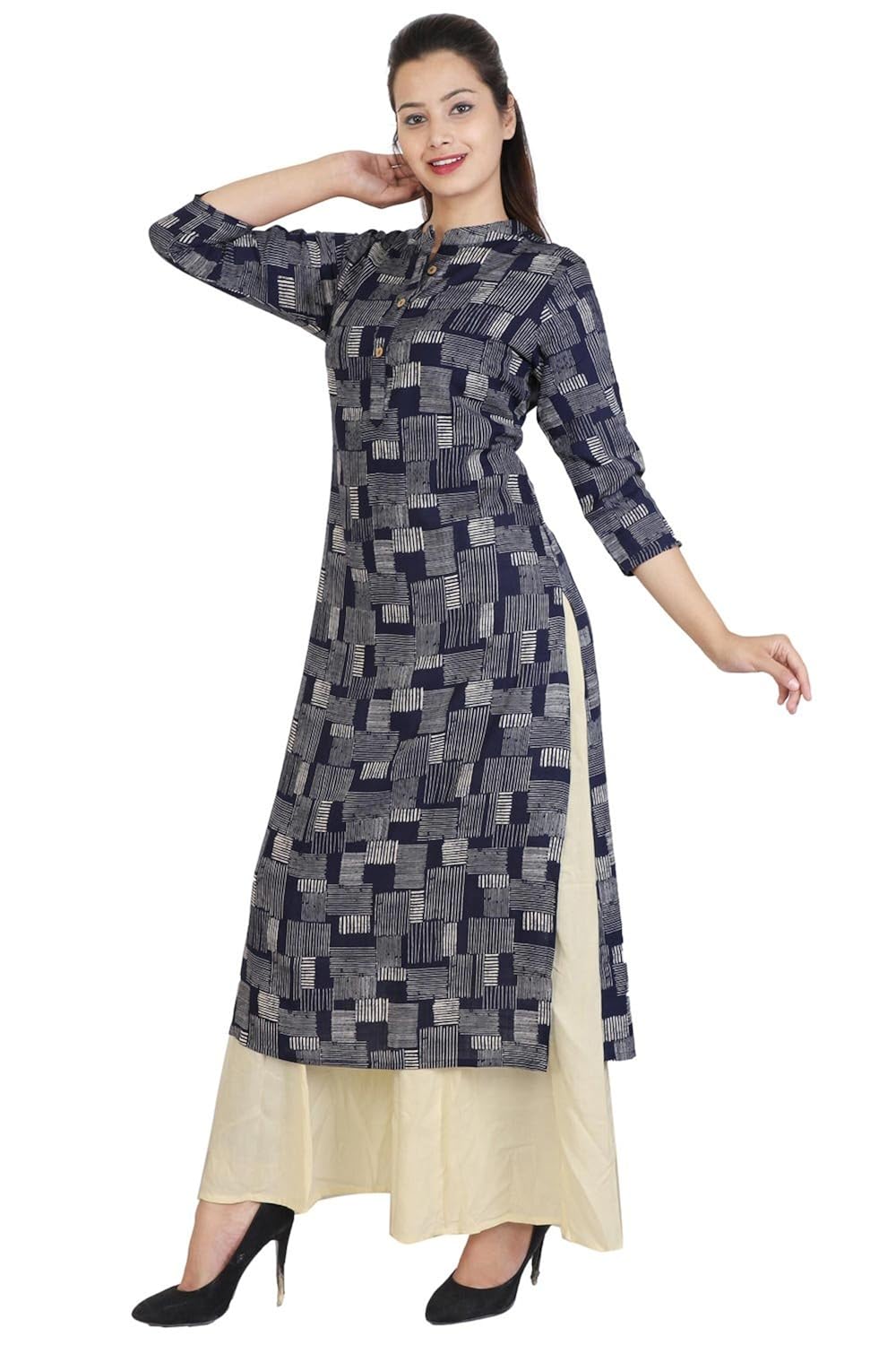 bright cotton women's a-line printed kurti (maroon)