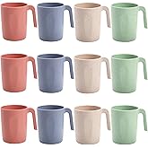 Nicunom 12 Pack Plastic Coffee Mug Set, Wheat Straw Cups with Handles, BPA Free Unbreakable Coffee Cups Reusable 16 Oz Mugs S