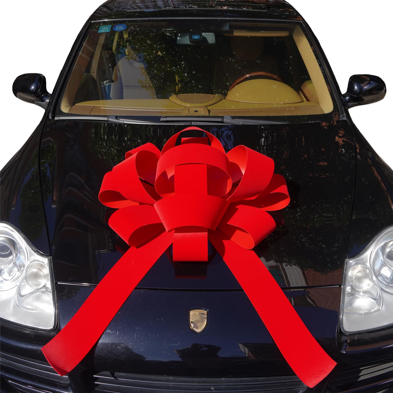 Photo 1 of 30" Giant Car Bow | 30" Red Velvet Car Bow - Big Car Bow with Non Scratch Magnet Base, Weather Resistant and Waterproof Vinyl Magnetic Car Bow (1 Pack)