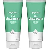 Amazon Basics 2-In-1 Moisturizing Shave Cream, Non-Foaming, Fragrance Free, for Sensitive Skin, with Shea Butter and Aloe, 6 Fl. Oz., 2 Pack
