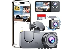 Dash Cam Front and Rear Camera, 4K HD Dash Cam Included 32GB SD Card, Dashcams for Cars Inside 3 Channel, Night Vision, Loop 