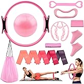 Yonderfume Pilates Essentials Kit for Women, 14 Pcs Home Workout Equipment with Pilates Circle Ball Ring Set Resistance Bands and Anti Slip Sock, Yoga Pilate Essentials Accessories